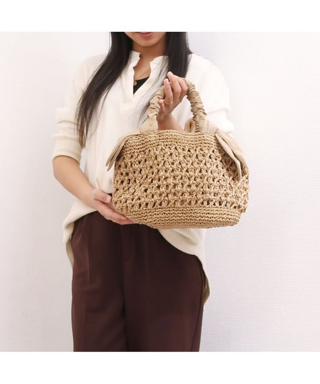 UNBILLION カシュカシュ cachecache / 下がりリボン柄編みトート ベージュ