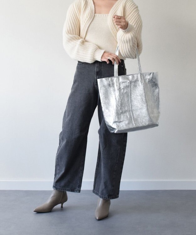 INTER-CHAUSSURES 【ANDREA CARDONE ITALI】メタリックレザートートバッグ シルバー