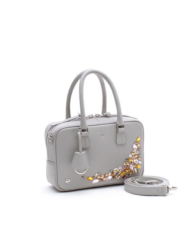 A.D.M.J. スワロフスキー・クリスタル　牛革　ボストンバッグ　23cm SG