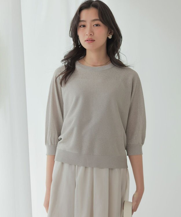 組曲 L 【先行予約・前後着用可】ドルマンスリーブライトラメ ニット グレージュ系