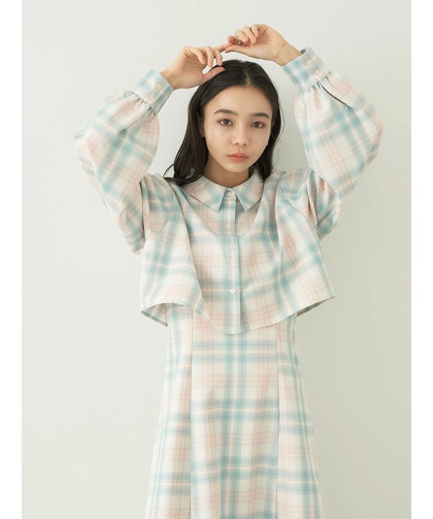 earth music&ecology ＣＨＥＣＫショートシャツジャケット Check Green