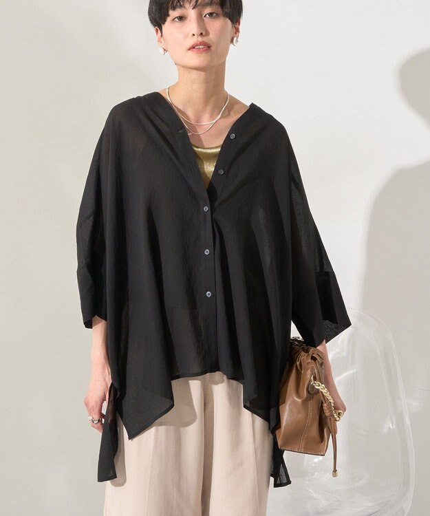 AMERICAN HOLIC 【接触冷感】Ｖネックシアー半袖ＢＩＧシャツ Black