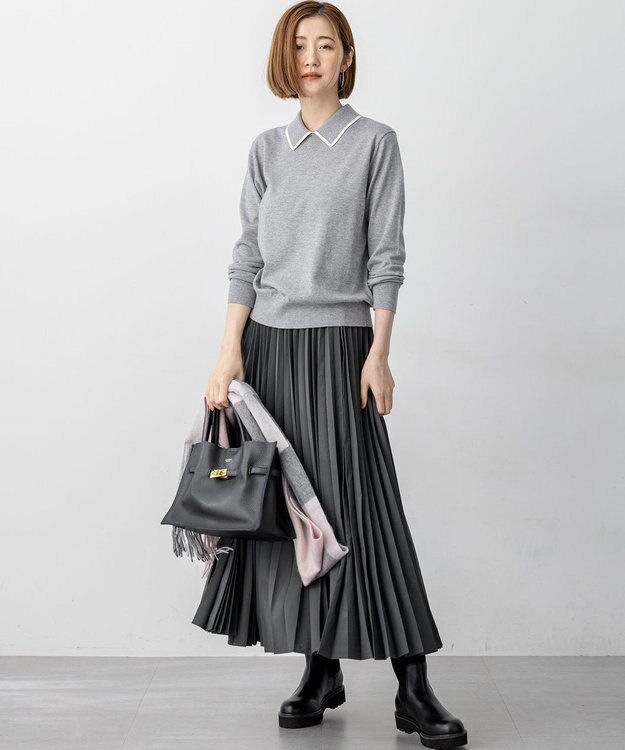 23区 S 【洗える】ウーステッドウール ポロニット ライトグレー系