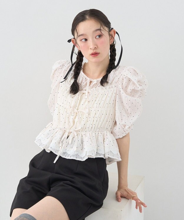 earth music&ecology レースティアードシャーリングブラウス Dot