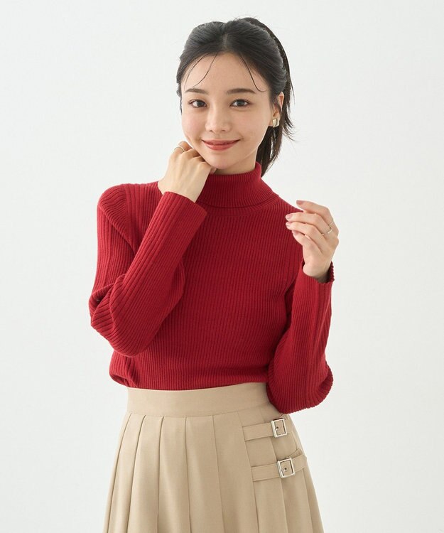 earth music&ecology やわらかタッチタートルネックニットプルオーバー Red