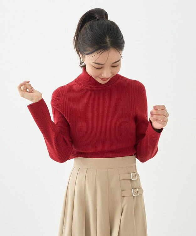 earth music&ecology やわらかタッチタートルネックニットプルオーバー Red