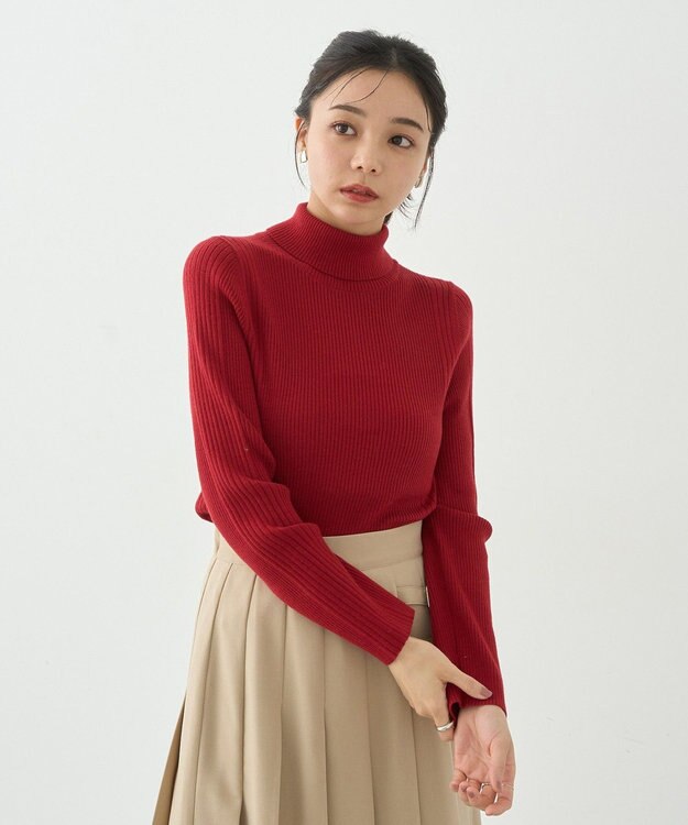 earth music&ecology やわらかタッチタートルネックニットプルオーバー Red