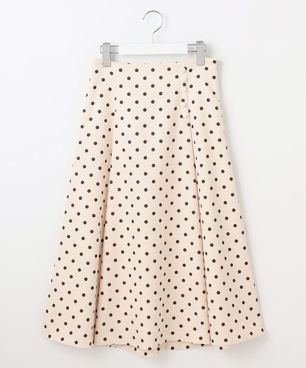 Feroux 【洗える】パールボタン付きフレア スカート ドット系