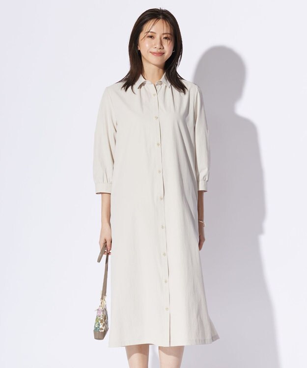 J.PRESS LADIES L 【洗える】RENUソフトタイプライター シャツ ワンピース グレージュ系