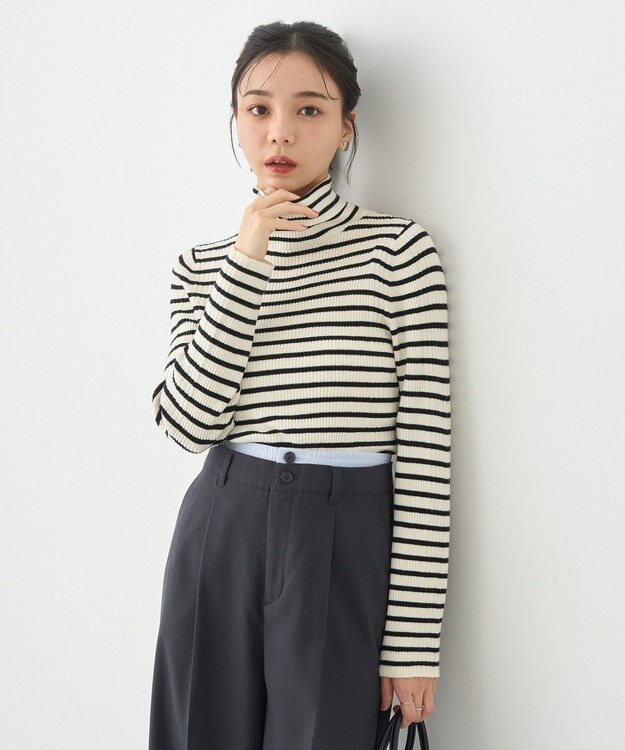 earth music&ecology やわらかタッチタートルネックニットプルオーバー Border