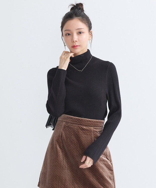 earth music&ecology やわらかタッチタートルネックニットプルオーバー Black