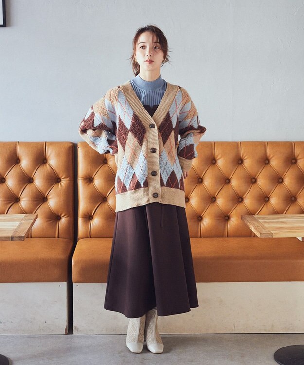 earth music&ecology ループ編みアーガイルカーディガン Beige