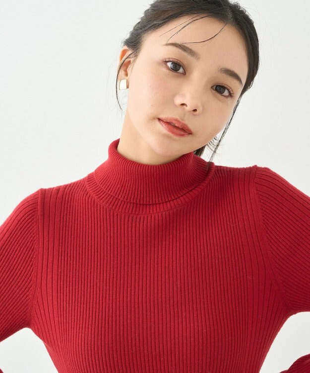 earth music&ecology やわらかタッチタートルネックニットプルオーバー Red