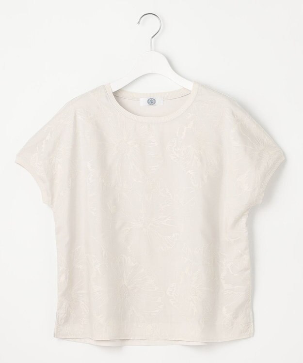 J.PRESS LADIES 【洗える】シアーエンブロイダリー カットソー グレージュ系