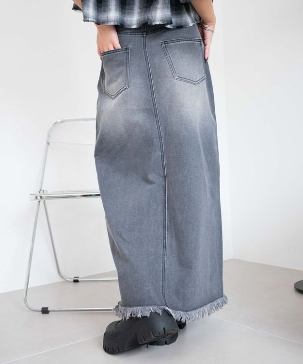 WEGO フリンジロングスリットデニムスカート デニムブラックソノタ