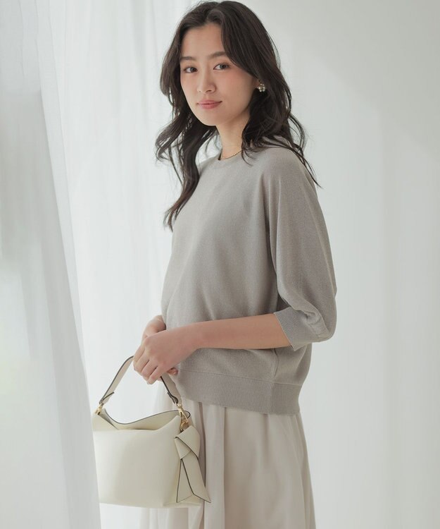組曲 L 【先行予約・前後着用可】ドルマンスリーブライトラメ ニット グレージュ系