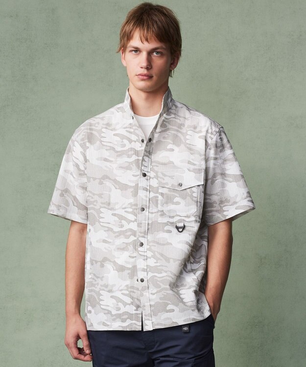 JOSEPH ABBOUD MOUNTAIN 【軽量/ストレッチ】メッシュサッカーカモ アウトドア シャツ アイボリー系6