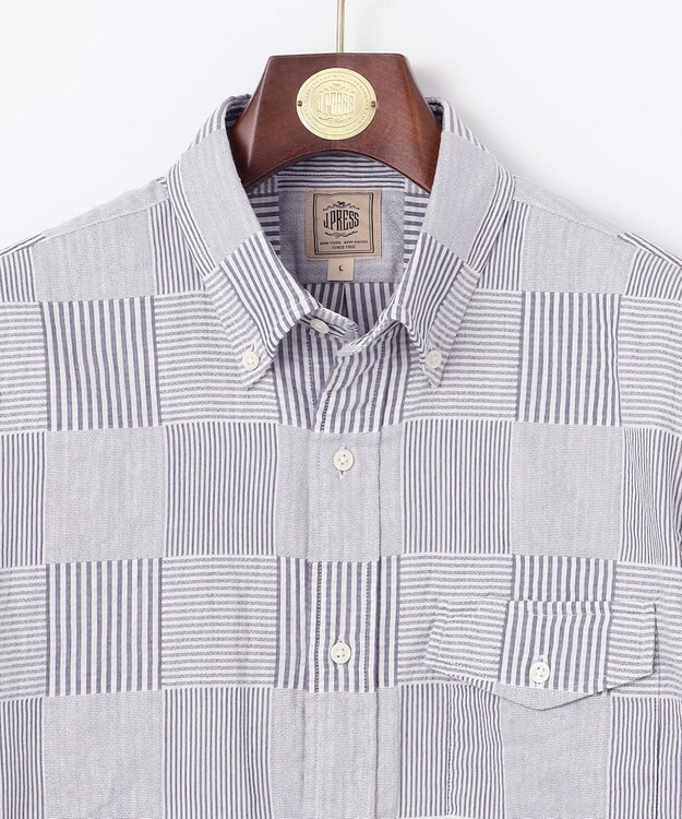 J.PRESS MEN 【クールマックス】サッカーパッチワーク シャツ ネイビー系9