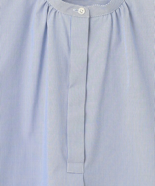 J.PRESS LADIES 【洗える・接触冷感・UVカット】エステネージュストライプ バンドカラーブラウス ブルーストライプ系1