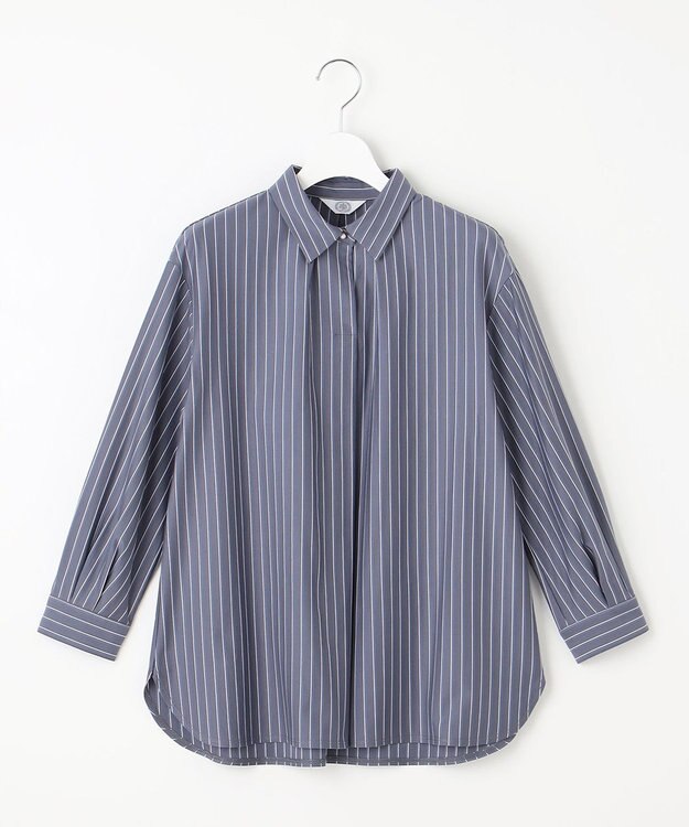 J.PRESS LADIES L ストライプジャージー シャツカラー カットソー ライトグレー系1