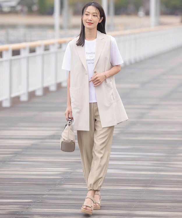 J.PRESS LADIES L 【洗える】ボイルドワッシャー ジレ ベージュ系