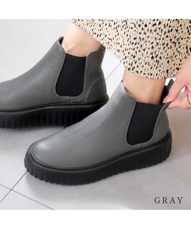 Pointer 日本製 本革厚底サイドゴアブーツ グレー