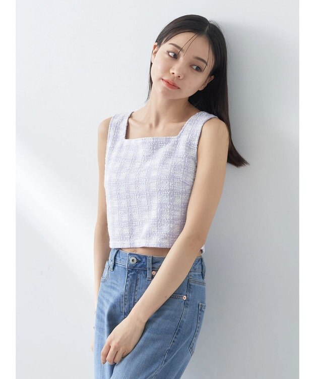 earth music&ecology ＳＥＴ２点　カットソーツィードアンサンブル Light Purple