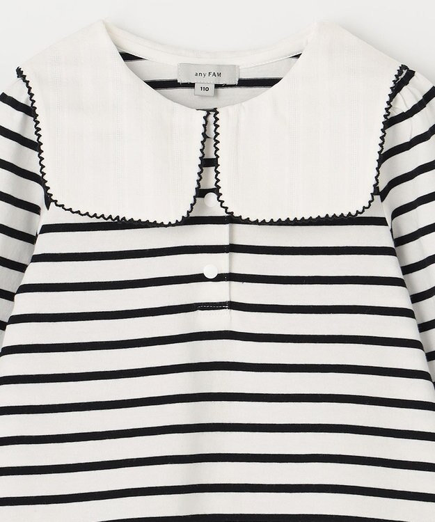 ANY KIDS セーラー襟付き 長袖 トップス オフ×ブラックボーダー
