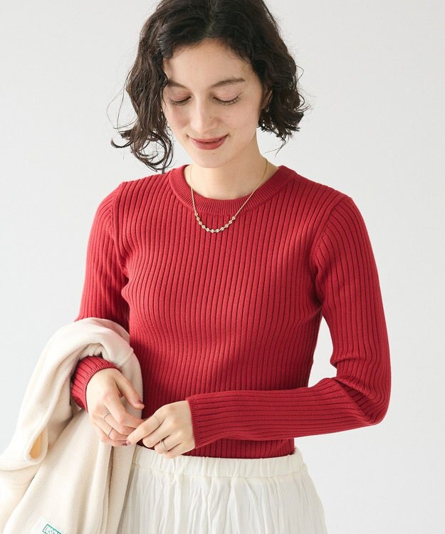 CRAFT STANDARD BOUTIQUE 洗える/とてもちクルーネックリブニットプルオーバー Red