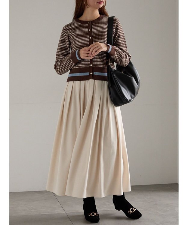 Te chichi バイカラークラシカルカーディガン ブラウン