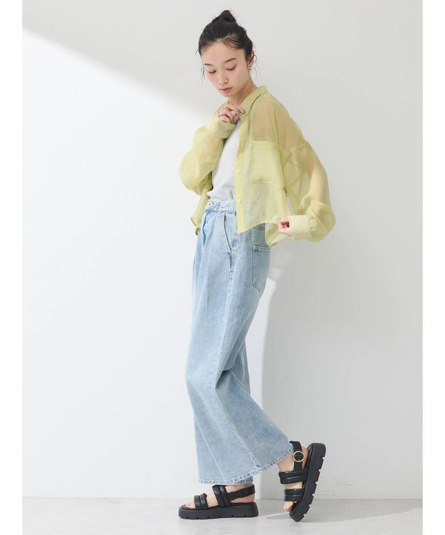 earth music&ecology ソデスリットクロップドシャツ Lime Green