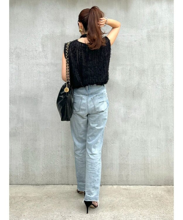 Green Parks ボウタイ付きフェザーノースリーブプルオーバー Black