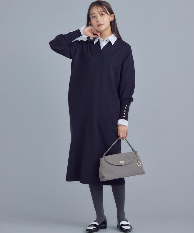 組曲 S 【WEB限定】Vネックニットワンピース ネイビー系