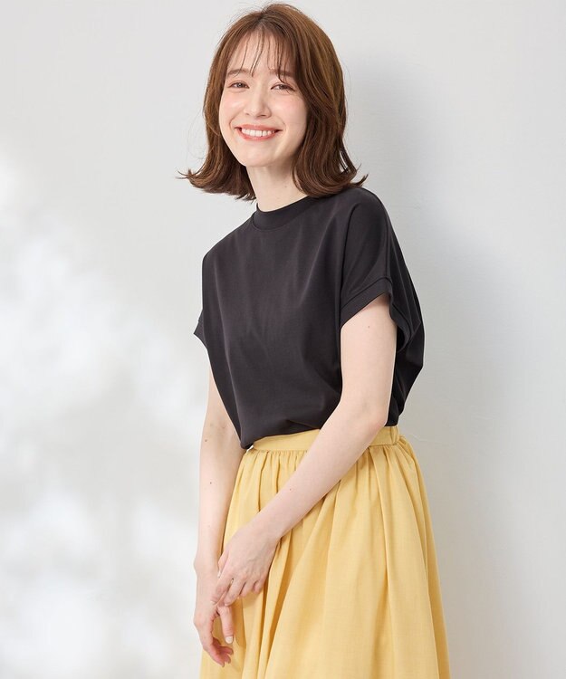 ANY 【UVケア/接触冷感】モックネックフレンチスリーブＴシャツ ブラック