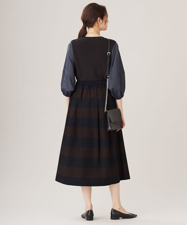 自由区 【カタログ掲載・洗える】ハイツイストコットンアセテート異素材コンビ トップス ブラウンxネイビー