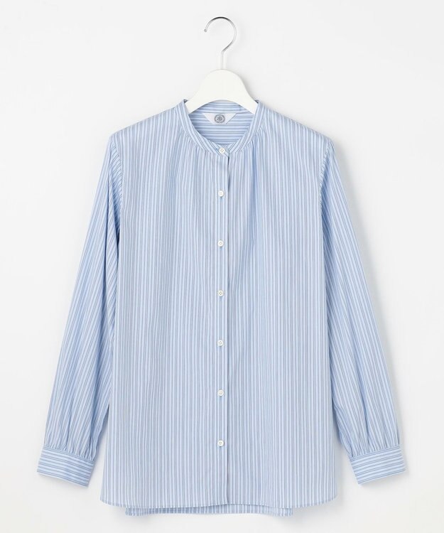 J.PRESS LADIES BEZ ドビーストライプ バンドカラー ブラウス サックス系