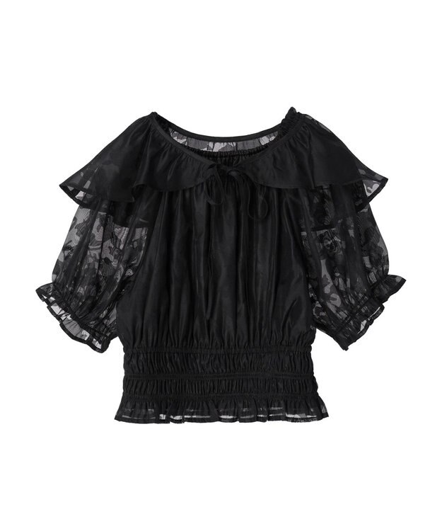 earth music&ecology 衿付きフラワーブラウス Black