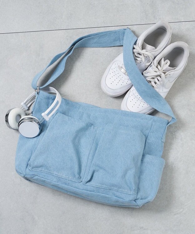 WEGO 立体ポケットキャンバスショルダー デニム淡色