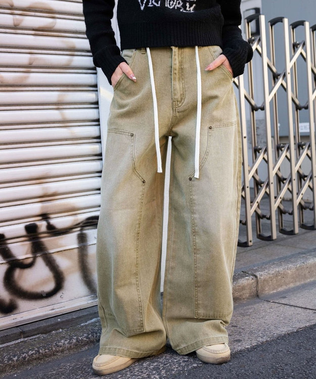 WEGO ヴィンテージウォッシュダックダブルニーバギーパンツ ベージュその他