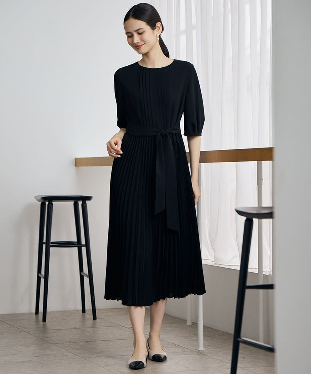 自由区 シフォンプリーツ ワンピース [新色]ブラック