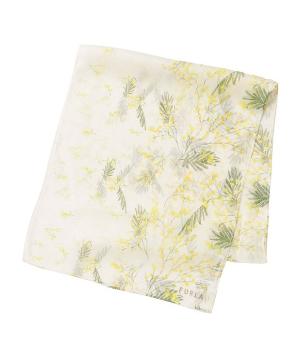 MOONBAT 【シルク100%】FURLA (フルラ) ミモザ シルクシフォンプリントスカーフ 150cm×35cm  手洗い可能 ライトイエロー