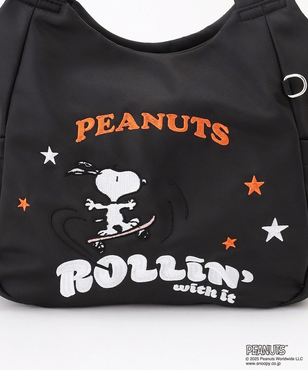 Y'SACCS SNOOPYデザイン サイドギャザー2wayトート　Mサイズ(スケートボード） ブラック