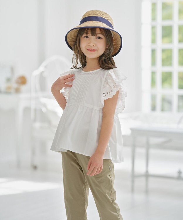 組曲 KIDS 【110-140㎝】レースペプラム ブラウス オフホワイト