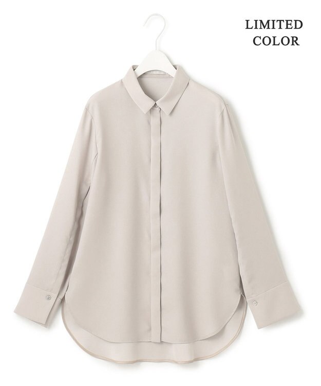 ICB L 【接触冷感・UVケア・速乾・洗える】FluidBackSatin スリットスリーブシャツ トープ系［WEB限定］