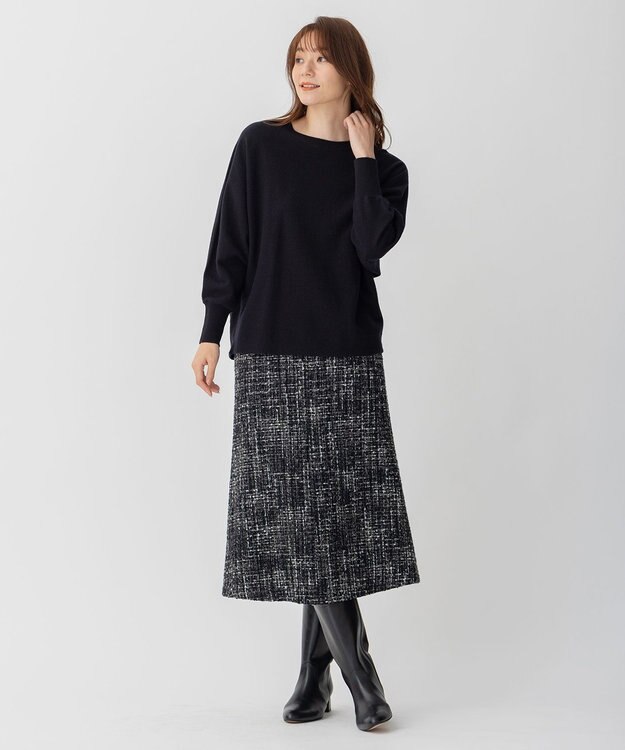 自由区 L 【洗える】ソフトウールハイゲージ ドルマンスリーブニット ネイビー系