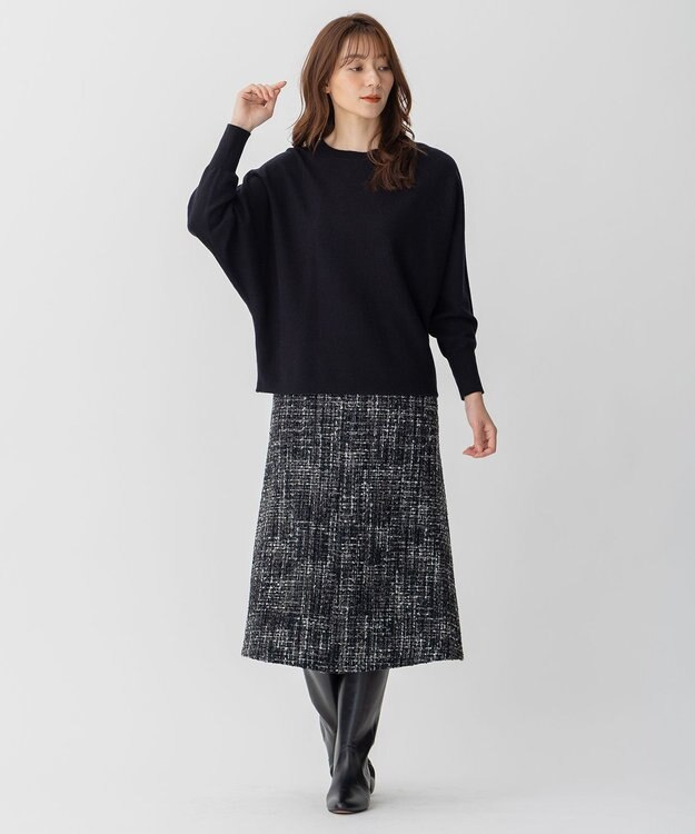 自由区 【洗える】ソフトウールハイゲージ ドルマンスリーブニット ネイビー系