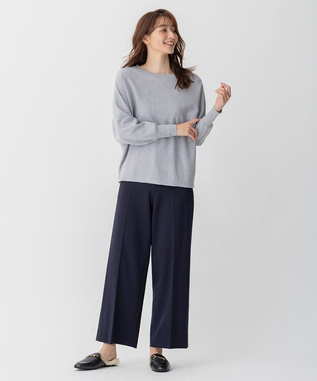 自由区 【洗える】ソフトウールハイゲージ ドルマンスリーブニット ライトグレー系