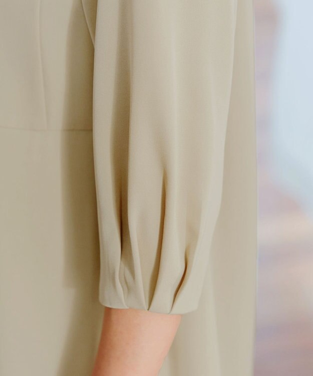 Tiaclasse 【洗える】パール付きタックスリーブワンピース ベージュ