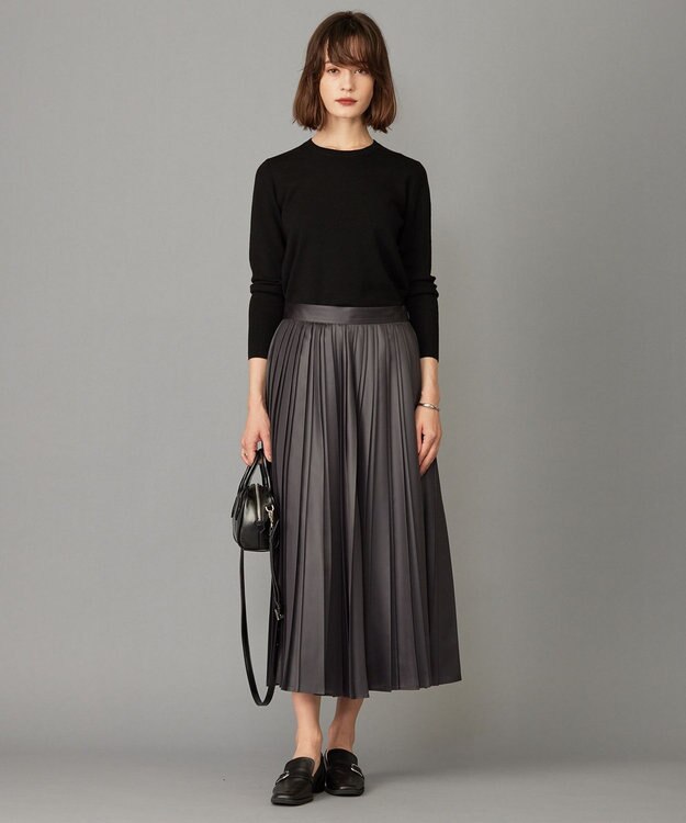 ICB 【洗える】レザーライクプリーツ スカート チャコール系