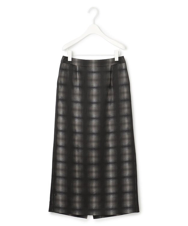 ICB 【洗える】シャイニーオンブレーチェック ストレートスカート ブラック系